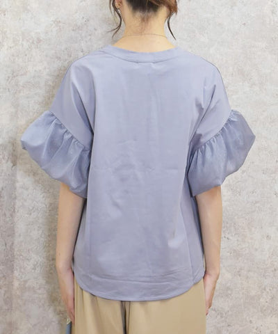 Lamé Willow Crepe Balloon Sleeve Cut-and-Sewn Pullover