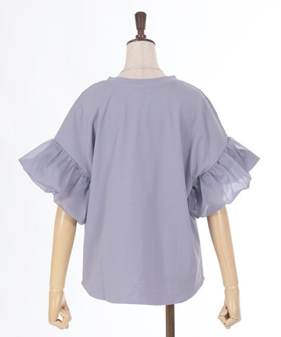 Lamé Willow Crepe Balloon Sleeve Cut-and-Sewn Pullover