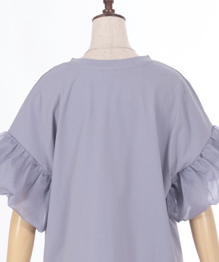 Lamé Willow Crepe Balloon Sleeve Cut-and-Sewn Pullover