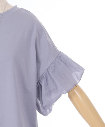 Lamé Willow Crepe Balloon Sleeve Cut-and-Sewn Pullover