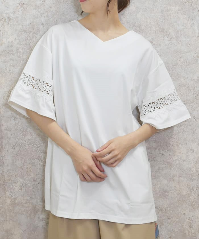 Sleeve Lace Long Cut-and-Sewn Pullover