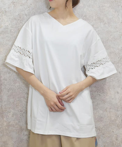 Sleeve Lace Long Cut-and-Sewn Pullover