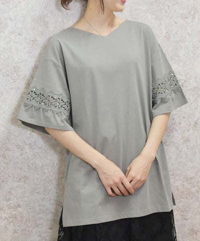 Sleeve Lace Long Cut-and-Sewn Pullover