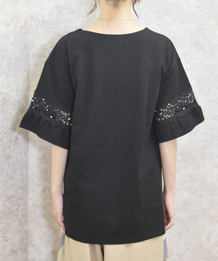 Sleeve Lace Long Cut-and-Sewn Pullover