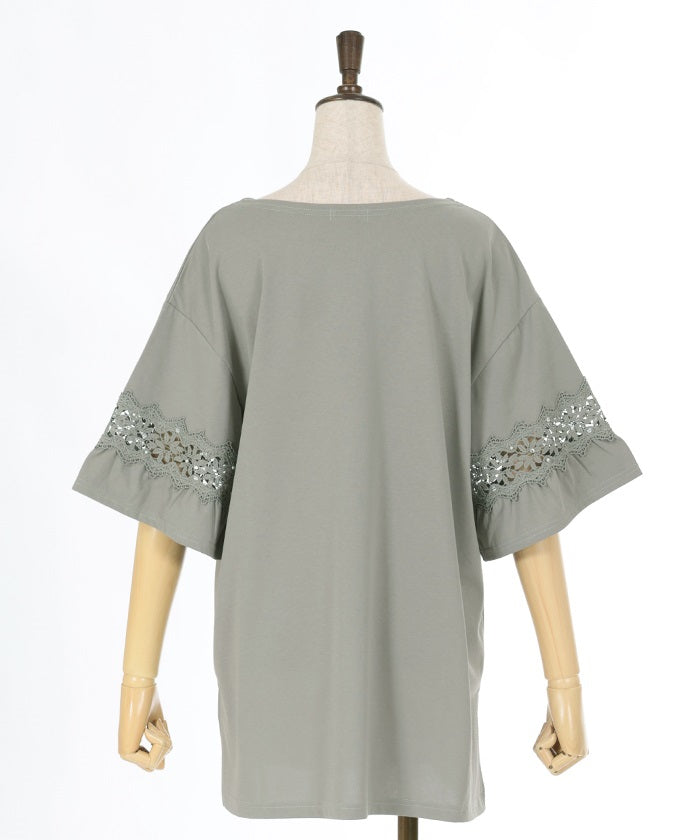 Sleeve Lace Long Cut-and-Sewn Pullover