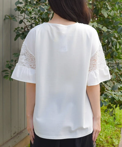 Sleeve Lace Panel Cut-and-Sewn Pullover