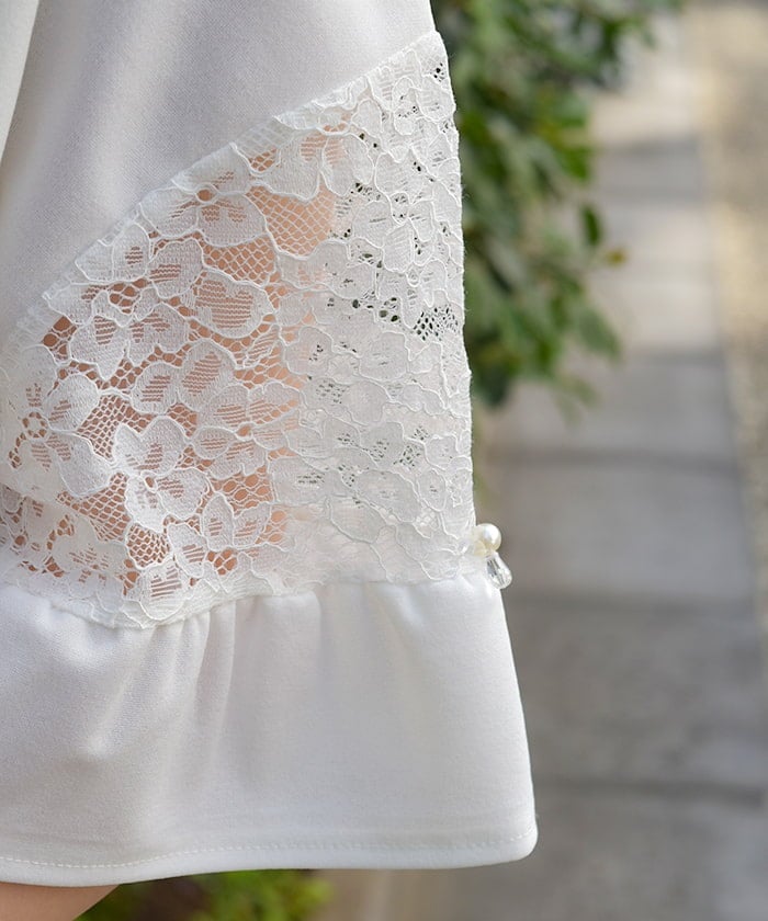 Sleeve Lace Panel Cut-and-Sewn Pullover