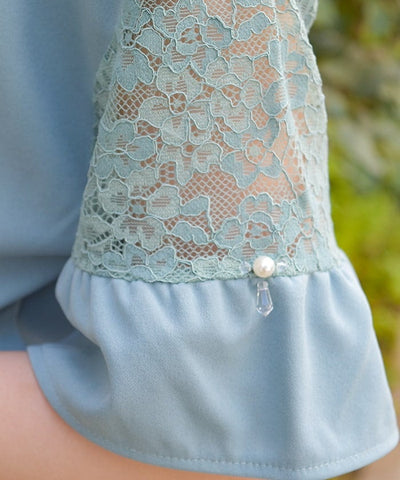 Sleeve Lace Panel Cut-and-Sewn Pullover