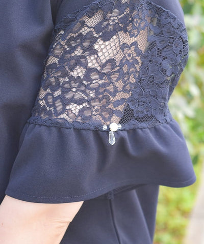 Sleeve Lace Panel Cut-and-Sewn Pullover