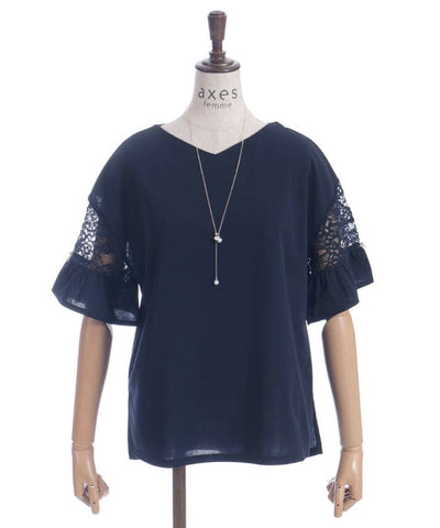 Sleeve Lace Panel Cut-and-Sewn Pullover