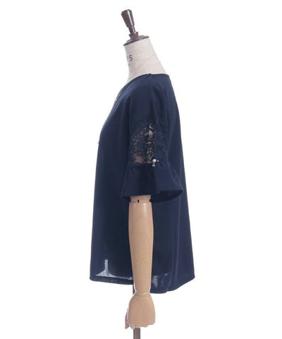 Sleeve Lace Panel Cut-and-Sewn Pullover