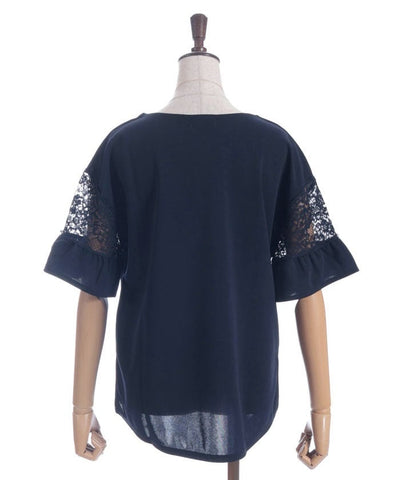 Sleeve Lace Panel Cut-and-Sewn Pullover