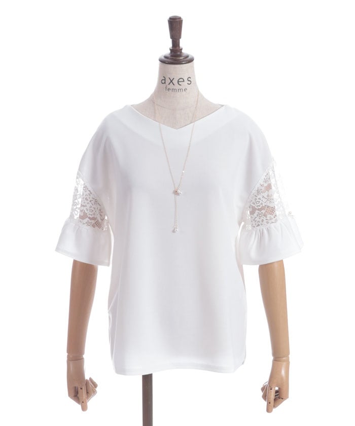 Sleeve Lace Panel Cut-and-Sewn Pullover