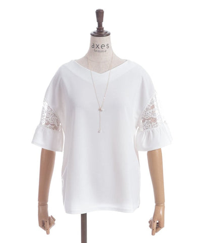 Sleeve Lace Panel Cut-and-Sewn Pullover