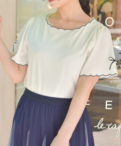 Ribbon & Scalloped Embroidery Pullover