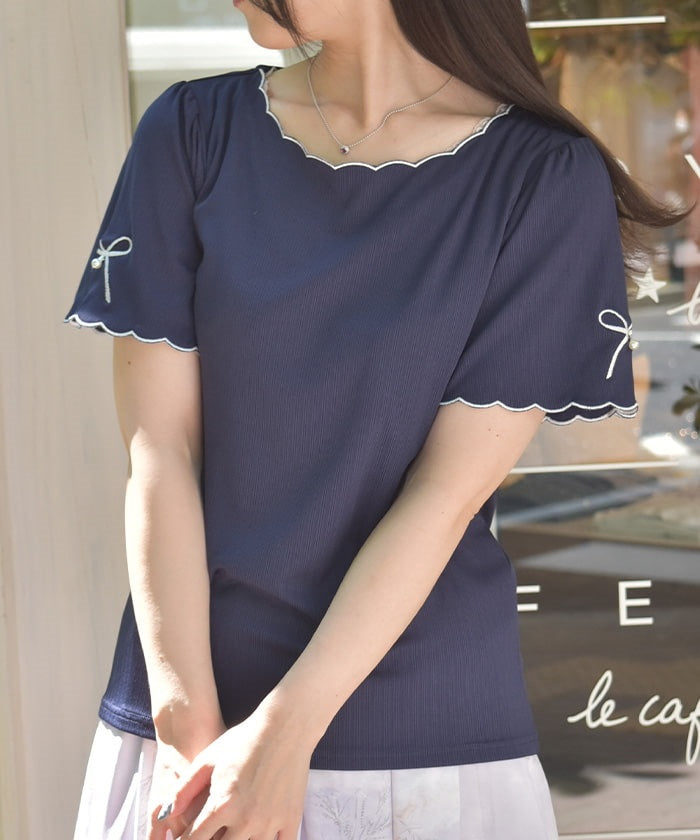 Ribbon & Scalloped Embroidery Pullover