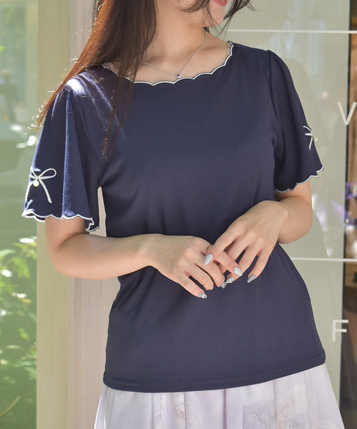 Ribbon & Scalloped Embroidery Pullover