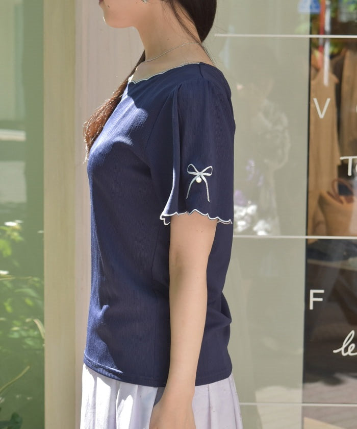 Ribbon & Scalloped Embroidery Pullover