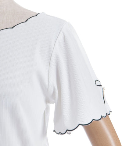 Ribbon & Scalloped Embroidery Pullover