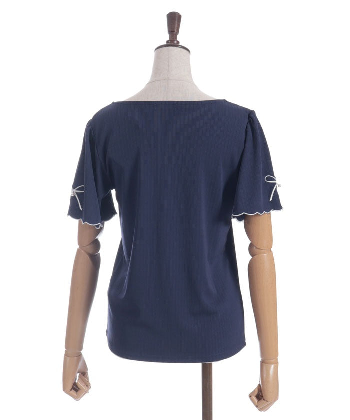 Ribbon & Scalloped Embroidery Pullover