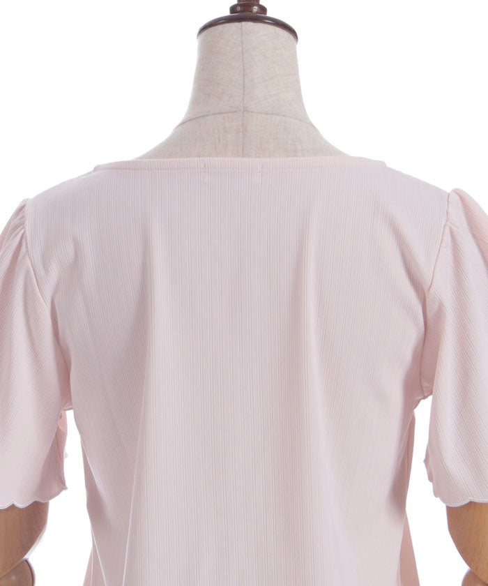 Ribbon & Scalloped Embroidery Pullover