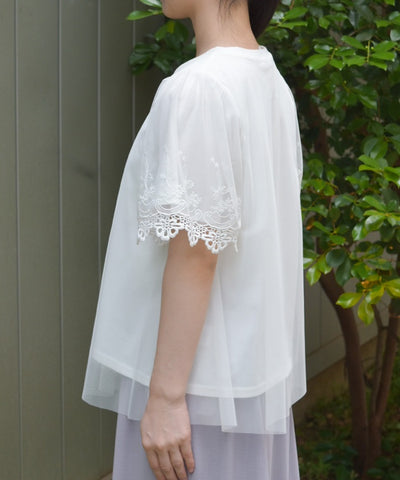 Lace Layered Sleeve Tulle Pullover