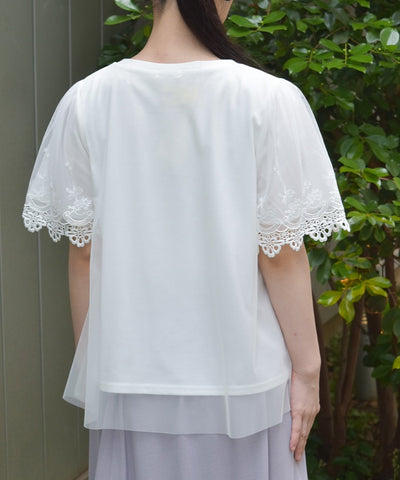 Lace Layered Sleeve Tulle Pullover