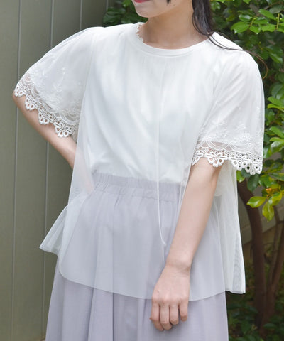 Lace Layered Sleeve Tulle Pullover