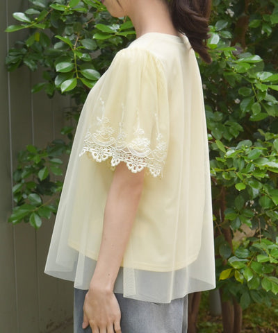 Lace Layered Sleeve Tulle Pullover