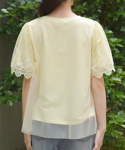 Lace Layered Sleeve Tulle Pullover