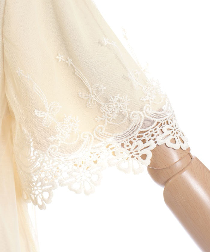 Lace Layered Sleeve Tulle Pullover
