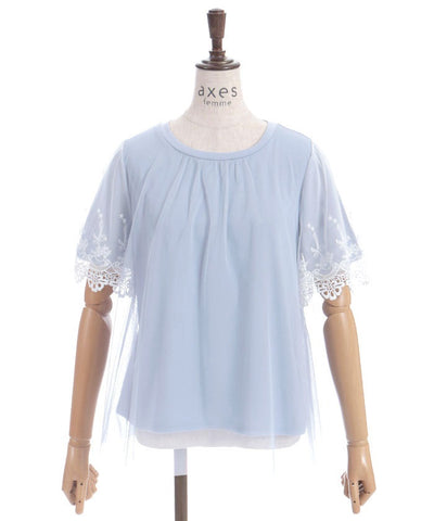 Lace Layered Sleeve Tulle Pullover