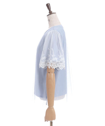Lace Layered Sleeve Tulle Pullover