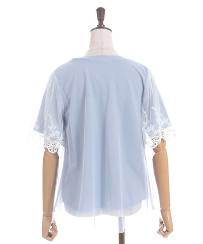 Lace Layered Sleeve Tulle Pullover