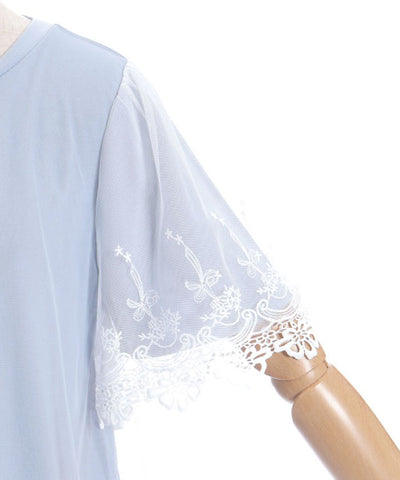 Lace Layered Sleeve Tulle Pullover