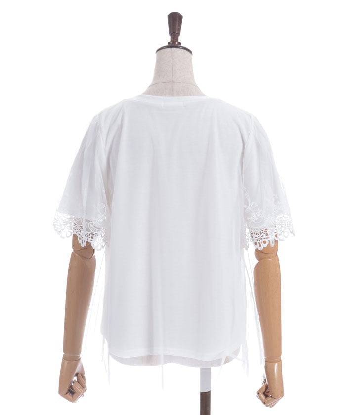Lace Layered Sleeve Tulle Pullover