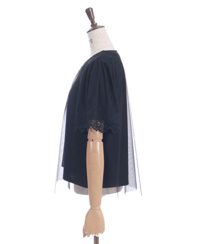 Lace Layered Sleeve Tulle Pullover