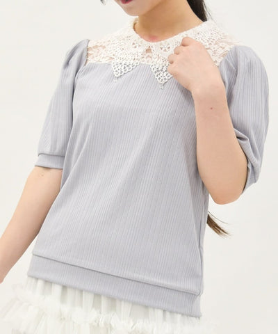 Pearl Lace Collar Yoke Panel Pullover