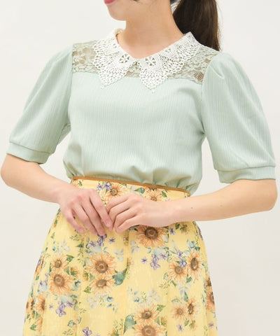 Pearl Lace Collar Yoke Panel Pullover