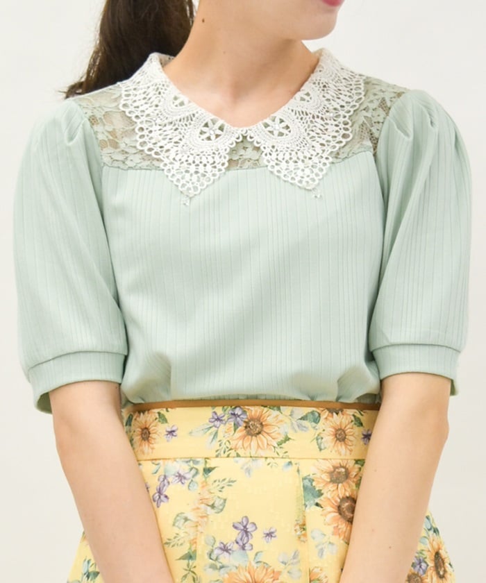 Pearl Lace Collar Yoke Panel Pullover
