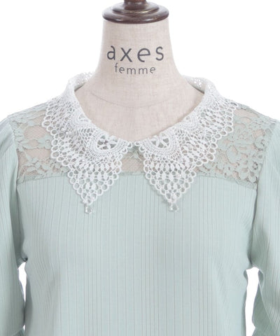 Pearl Lace Collar Yoke Panel Pullover