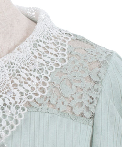 Pearl Lace Collar Yoke Panel Pullover