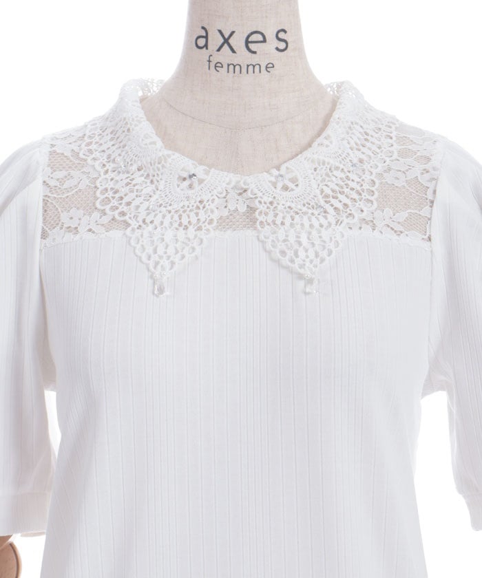 Pearl Lace Collar Yoke Panel Pullover