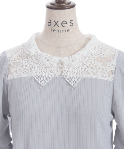 Pearl Lace Collar Yoke Panel Pullover