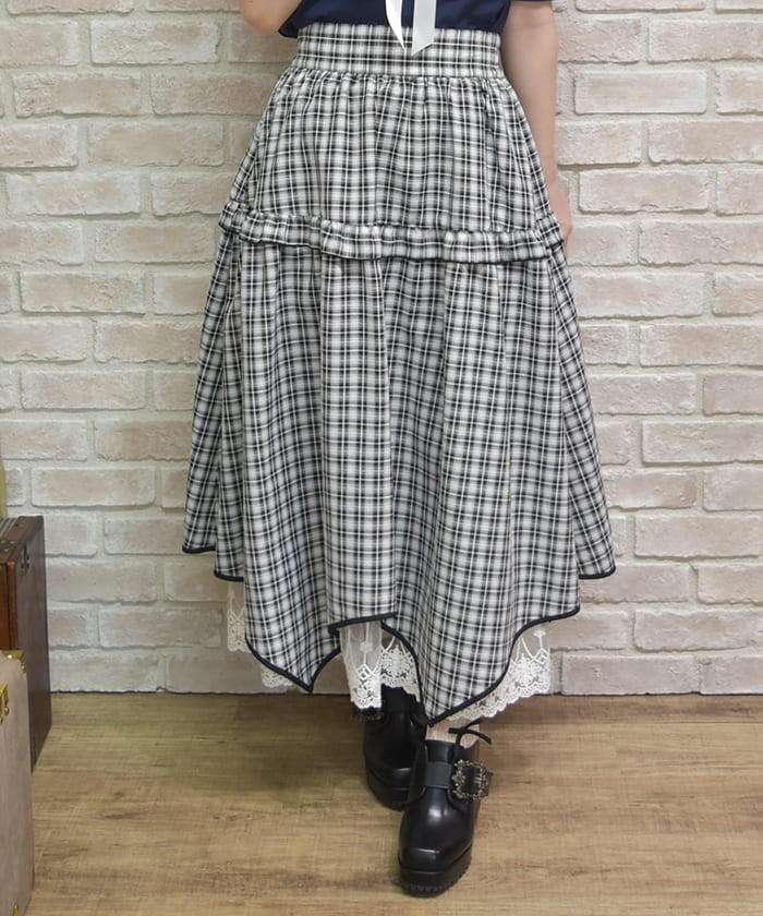 Plaid Irregular Hem Skirt