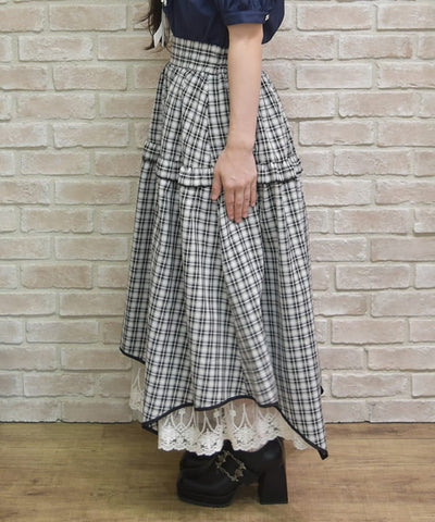 Plaid Irregular Hem Skirt
