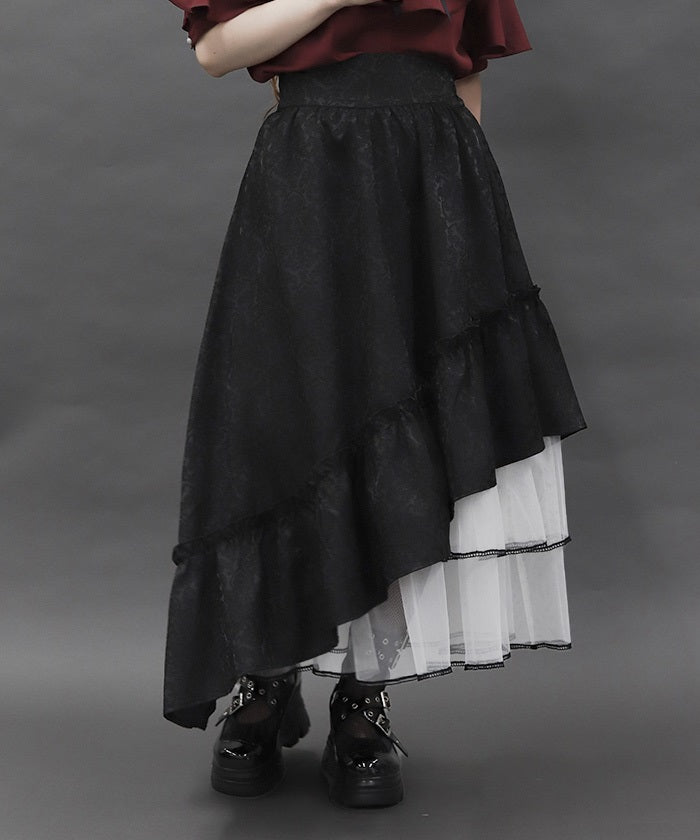 Jacquard Asymmetric Frill Skirt