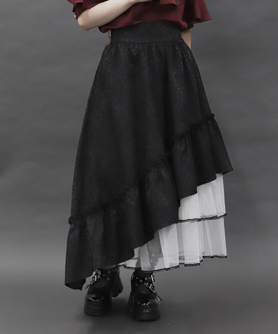 Jacquard Asymmetric Frill Skirt