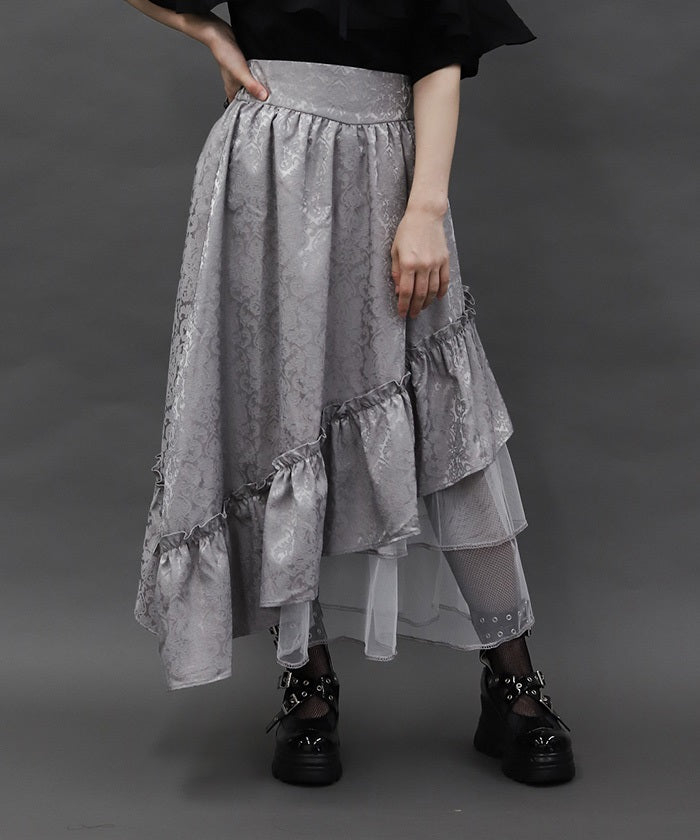Jacquard Asymmetric Frill Skirt