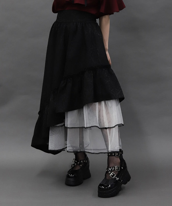 Jacquard Asymmetric Frill Skirt